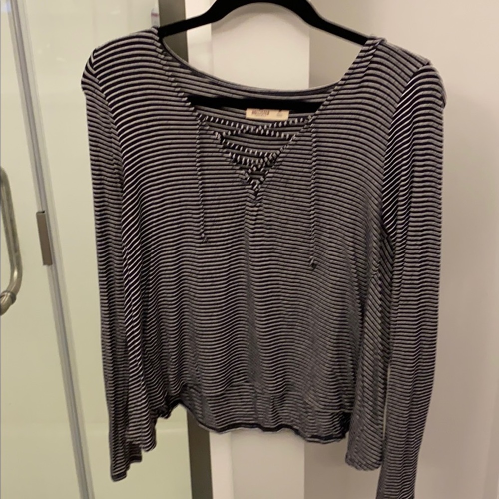 Black and white striped long sleeve blouse